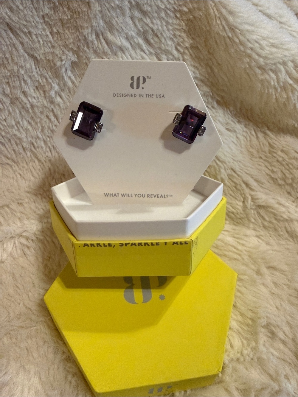 Amethyst CZ Emerald-Cut Stud Earrings